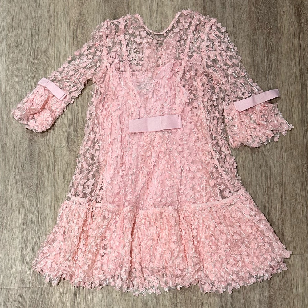Edward Achour Paris Floral-Appliqué Pink Dress